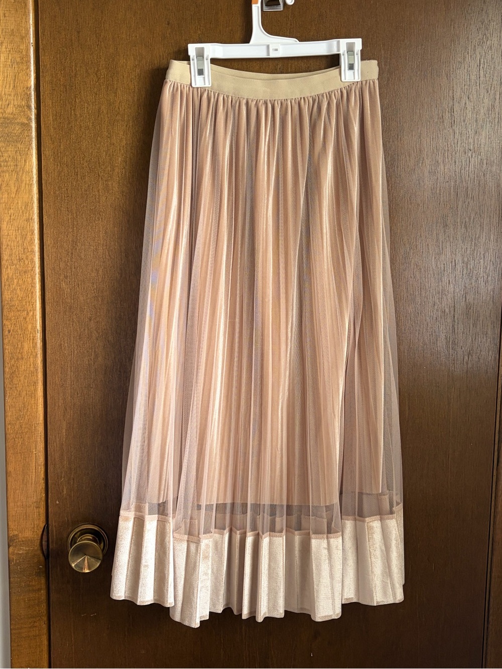 Pleated Mesh Midi Skirt in cream